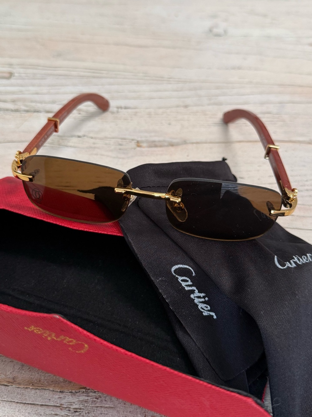 Cartier Gold and wood sunglasses Authentic - Picture 6 of 14